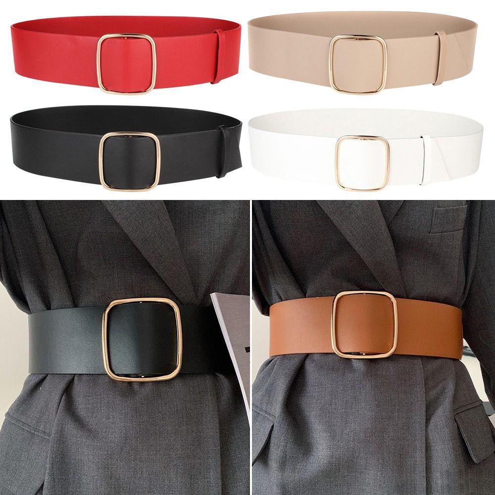 Design Vintage Casual Trouser Dress Belts No-hole Buckle Waistband Wide Waist Strap Leather Belt