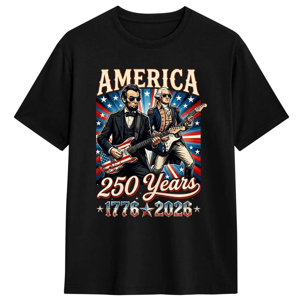 Abraham Lincoln Playing Guitar 250th Anniversary 4th Of July Tshirt Harajuku Tshirts Shortsleeve Streetwear Tops Oversize