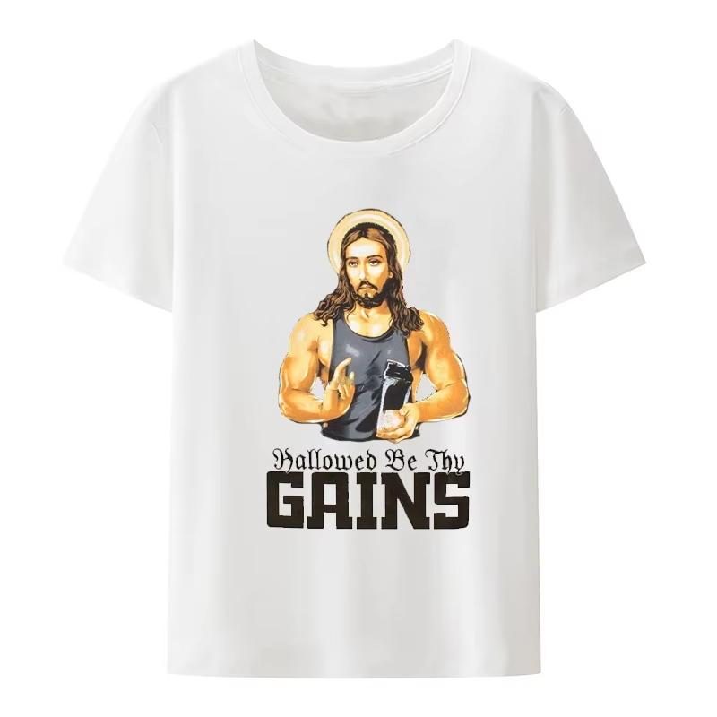 2026 Unisexs Muscle Jesus Weightlifting Exercise Letter Printed Round Neck Tshirt Casual Comfortable Soft Breathable Short Sleeve