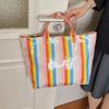 Large Capacity Striped Tote Bag Colorful Shoulder Bag Multi-Functional PVC Handbag  Daily