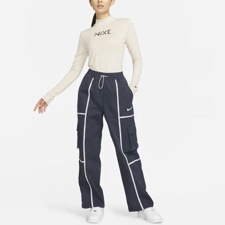 Nike X Serena Williams Collaboration Logo Вышитый логотип средней посадки Тканые повседневные брюки Женские плавки Темно-синие Черные DV8075-475