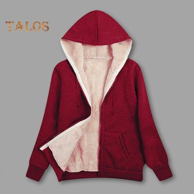 Женская зимняя толстовка с капюшоном и карманами, с толстой флисовой подкладкой, однотонная, с длинными рукавами, эластичными манжетами и подолом на молнии