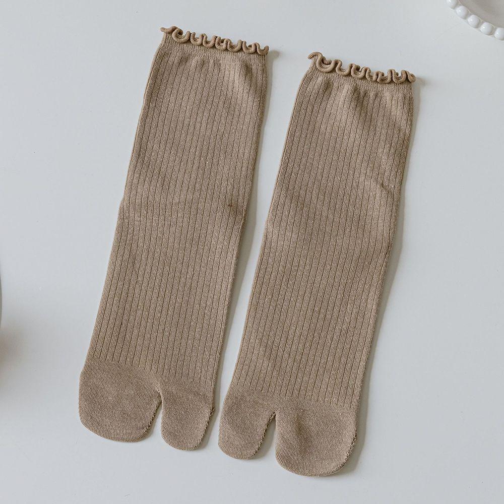 Candy Color Split Toe Cotton Ruffles Two Finger Socks Hosiery Two Toe Socks Middle Tube Socks