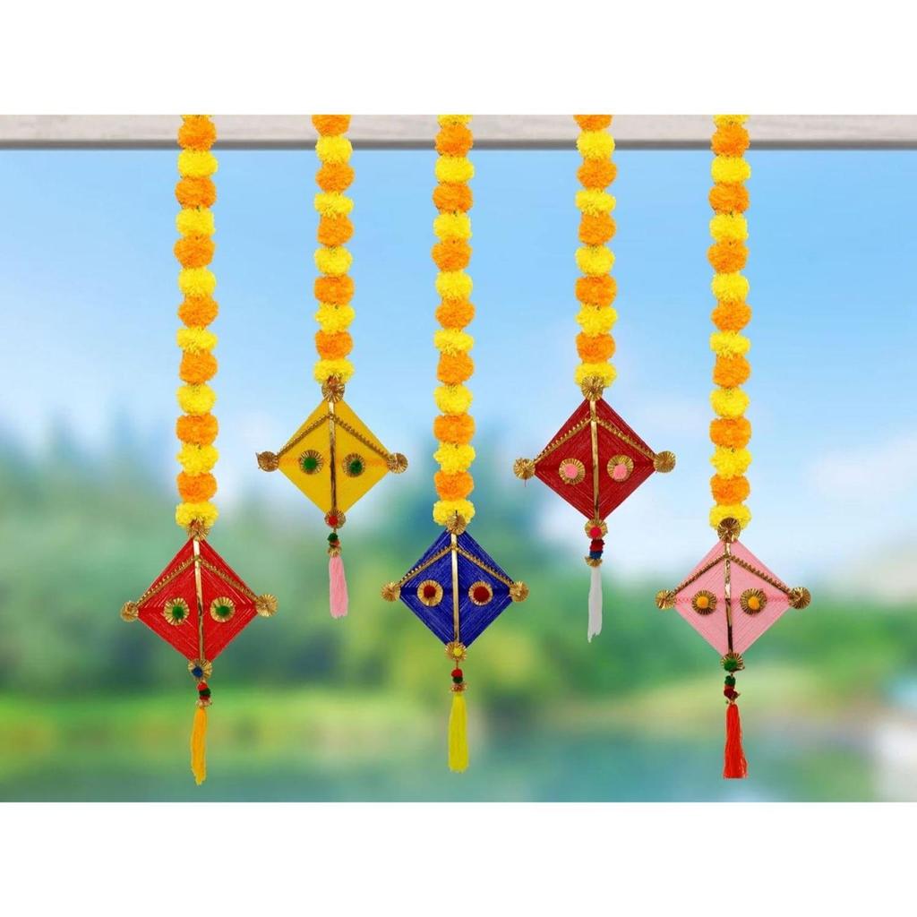 Ручной работы Искусственные Бархатцы Пушистые Цветы Красочный Шерстяной Воздушный Змей Подвесной для Дома, , Храма Комната для Пуджи Украшение (Пакет из 5)