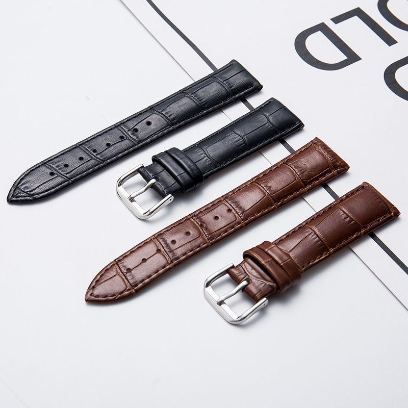Genuine Leather Watch Strap with Pin Buckle - Cowhide Watch Band for Men and Women (Includes Tools and Ear Piercing Kit)