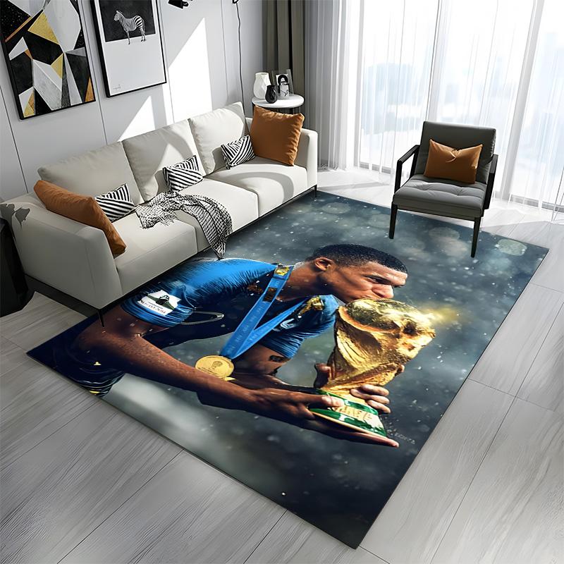 "Soccer Champion Kissing Trophy Design" Patterned carpet a non slip rug suitable for all seasons and any setting, gift