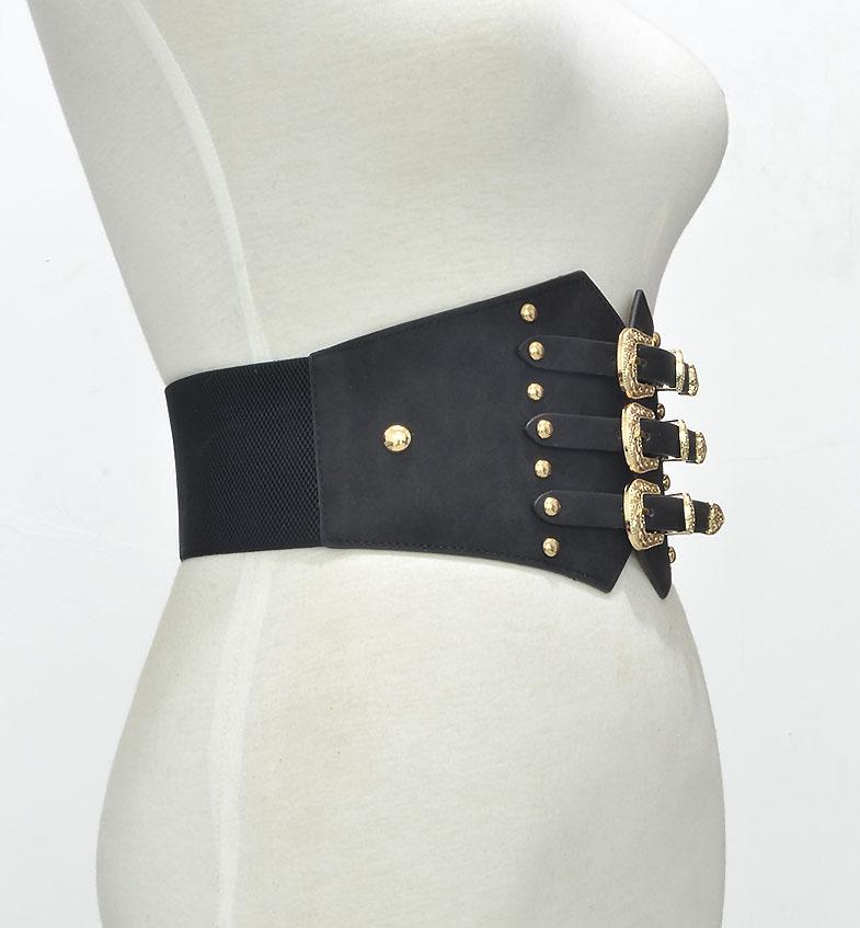 Women's Retro Faux Leather Belt with Rivet Pin Buckle - Versatile Wide Waistband Accessory