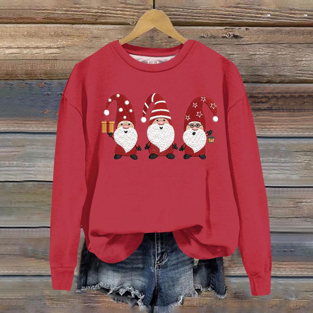 Женская модная рождественская свободная толстовка с длинным рукавом и круглым вырезом с мелким принтом