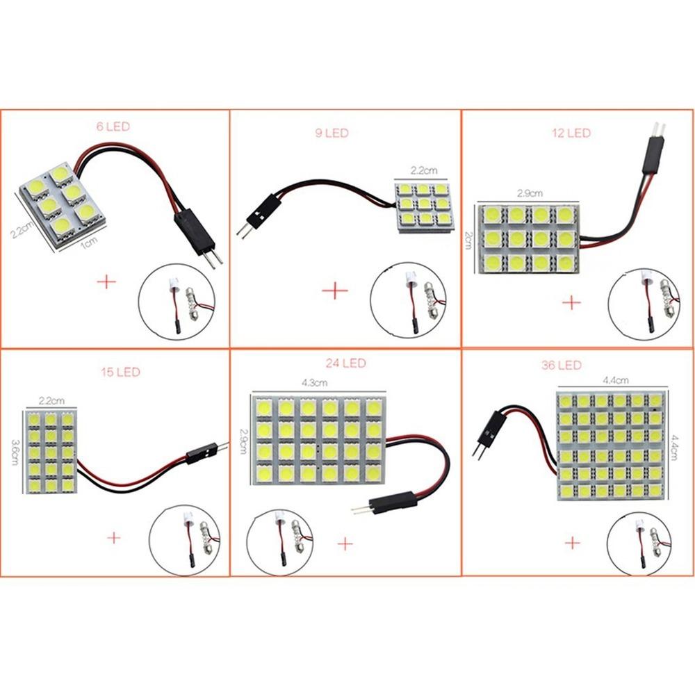 Автомобильный 12 36 48 SMD 5050 светодиодный потолочный светильник для автомобиля, внутренняя лампа для чтения, лампа в багажнике автомобиля, верхняя лампа автомобиля с фестоном T10 W5W, 2 вида оснований адаптера