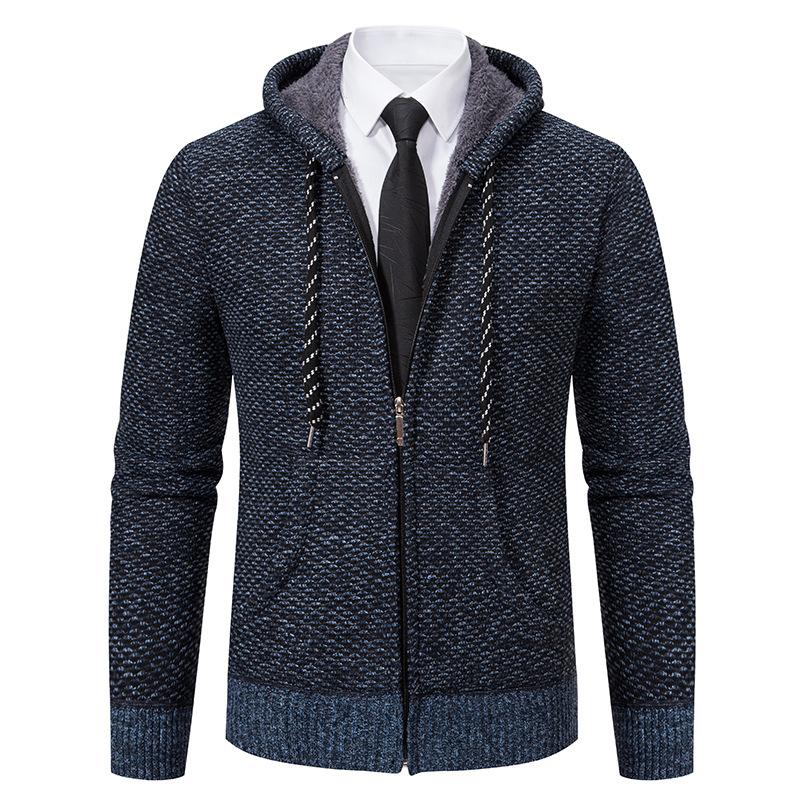 Cardigan Sweater Young and Middle-aged Jacket Autumn and Winter New Hooded Casual Fleece Thread Sweater Men's