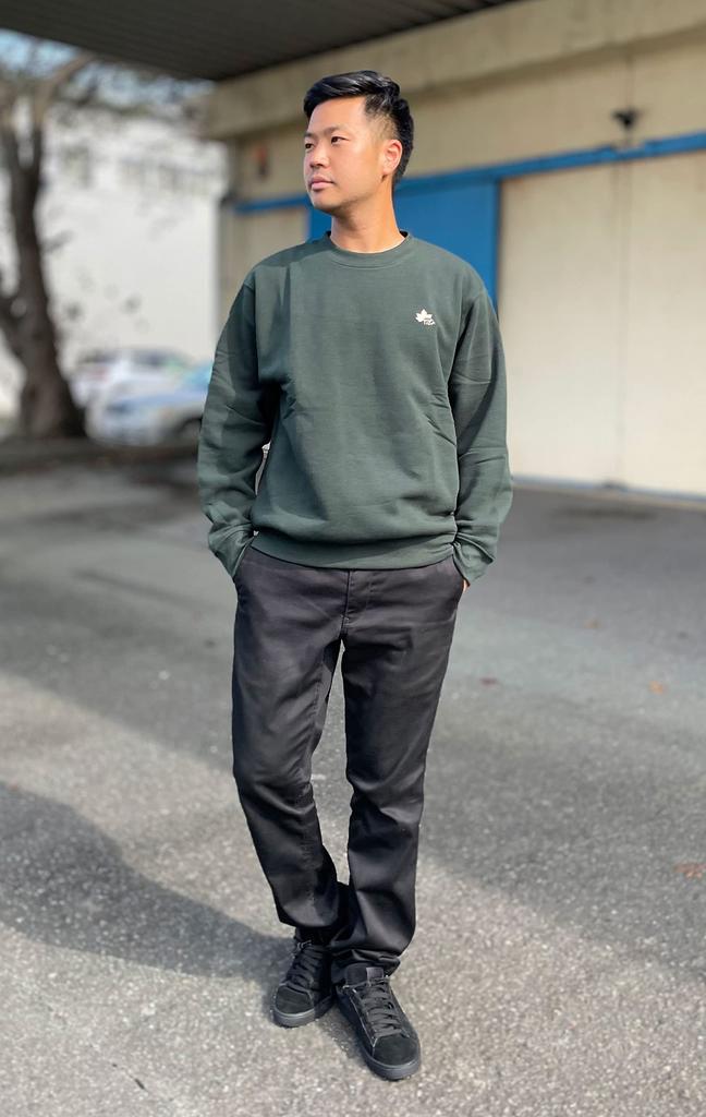 Logo Spark Men's Fleece-Lined Crew Sweatshirt with Embroidered Trim, Light Brown, Size 3L