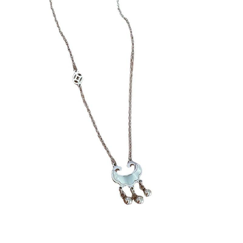 Coin Long Life Lock Fritillary Furnace Real Gold Necklace Female Collarbone Chain With Jewelry