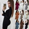 Autumn Winter Women's Fashion Rib Knit Sweater Dress Long Sleeve Turtleneck Stretchable Elasticity Slim Casual Knit Bodycon Sweater Dress
