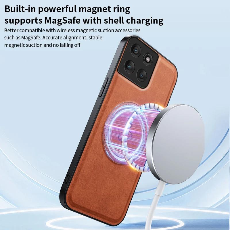 Wireless Charging Magnetic Case for Motorola Edge 60 Pro Moto Edge 60 Fusion Protective Cover PU Leather Hard Back Shell Coque