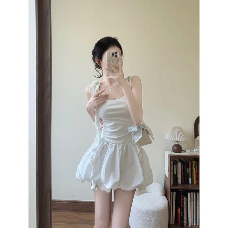 White Puffy Bud Short Culottes Women's Summer Thin High Waist A- line Wide Leg Pants Slim Looking Small Quick-Drying Bloomers