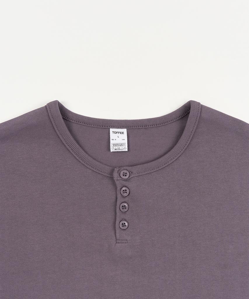 КОФЕ [S-XXL] Узкая укороченная футболка-henley с половинным рукавом (фиолетовый)