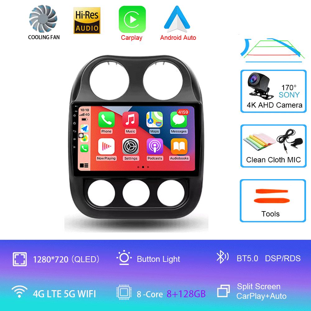 Автомобильное радио Android 14 для Jeep Compass Patriot 2010-2016 Мультимедийный проигрыватель Автомагнитола Стереоплеер GPS Навигация Carplay DSP