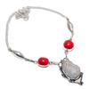 Natural Moonstone Rough, Coral 925 Sterling Silver Jewelry Necklace 18" F5v57