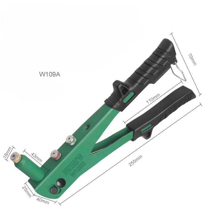 Набор ручных заклепочных пистолетов с 16 размерами головок заклепок, сверхпрочный одноручный заклепочный инструмент для металла, пластика и кожи