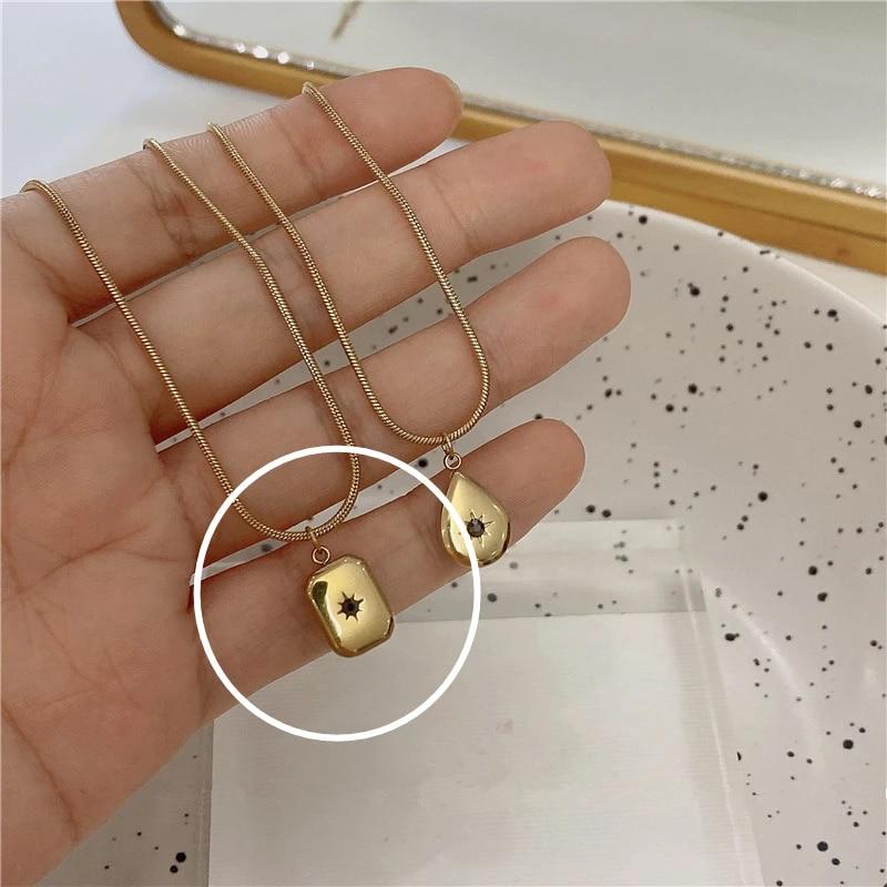 HangZhi 2021 новый корейский винтажный капля воды звезда круглый медведь овальный кулон ожерелье геометрический золотой цвет ювелирные изделия из титановой стали