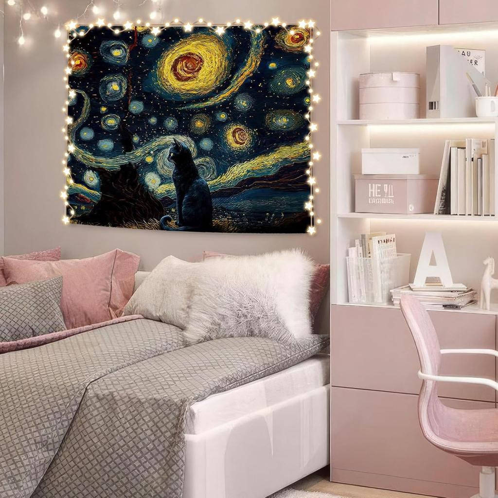 YTRGI Black Cat Tapestry for Bedroom, Cat Gifts for Cats Lovers Women Girls, Cats Wall Art for Bedroom Dorm Office Decor 50x60 Inch