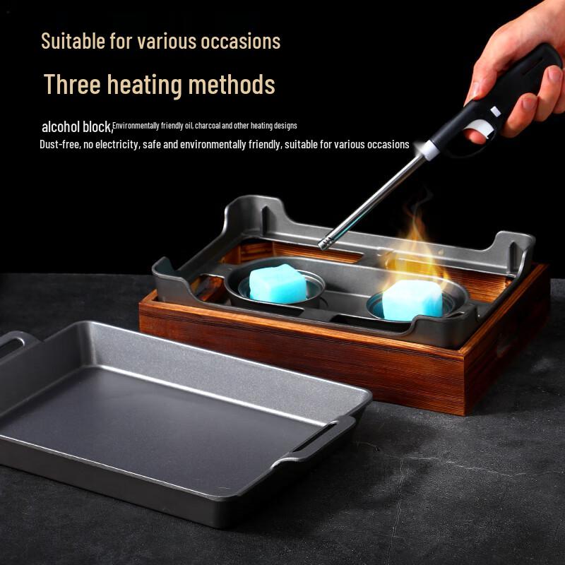 Коммерческая антипригарная каменная сковорода-гриль и блюдо для морепродуктов с деревянной подставкой