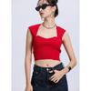 Za2025 Summer New Women clothes Solid Simple Elegant All-Match Heart-Shaped Collar Sleeveless Rib Simple T-shirt Top