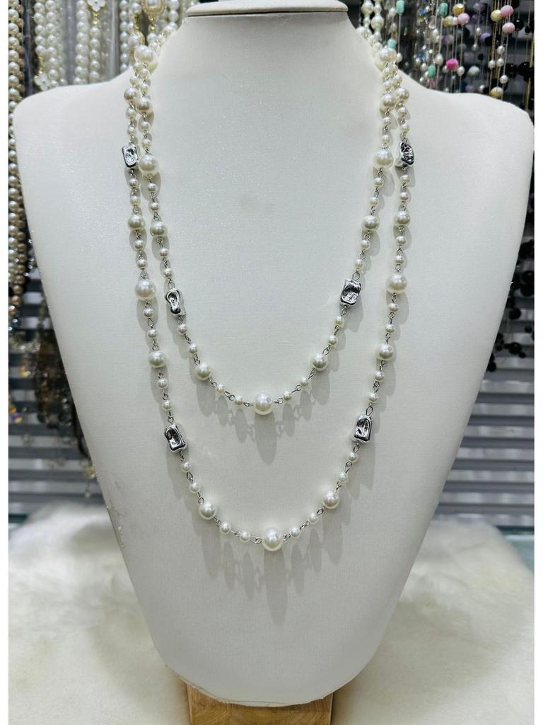 NK-275 Многослойное ожерелье из стеклянного жемчуга - Любовь, Цветок сливы, Геометрический дизайн