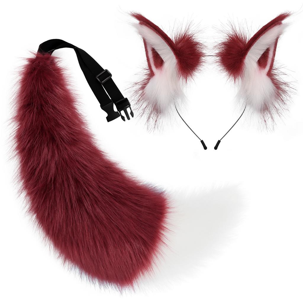 Animal ear headdress, animal tail comic exhibition cosplay props, plush fox ears headband, tail set, animal ear headband