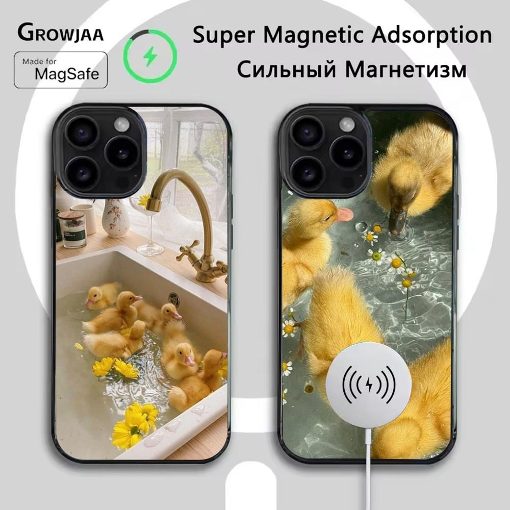 Желтая Утка Милый Чехол Для Телефона Для iPhone 16e,16,15,14,13,12,11,Plus,Pro,Max,Mini Магнитная Беспроводная Зарядка Magsafe