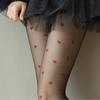 Pure Red Heart Polka Dot Black Sheer Pantyhose for Women