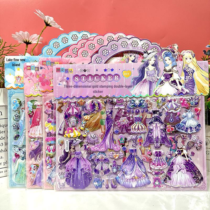 Princess Dress-Up 3D Sticker Set: Double-Layer Cartoon Character Dress and Paint Kit for Kids