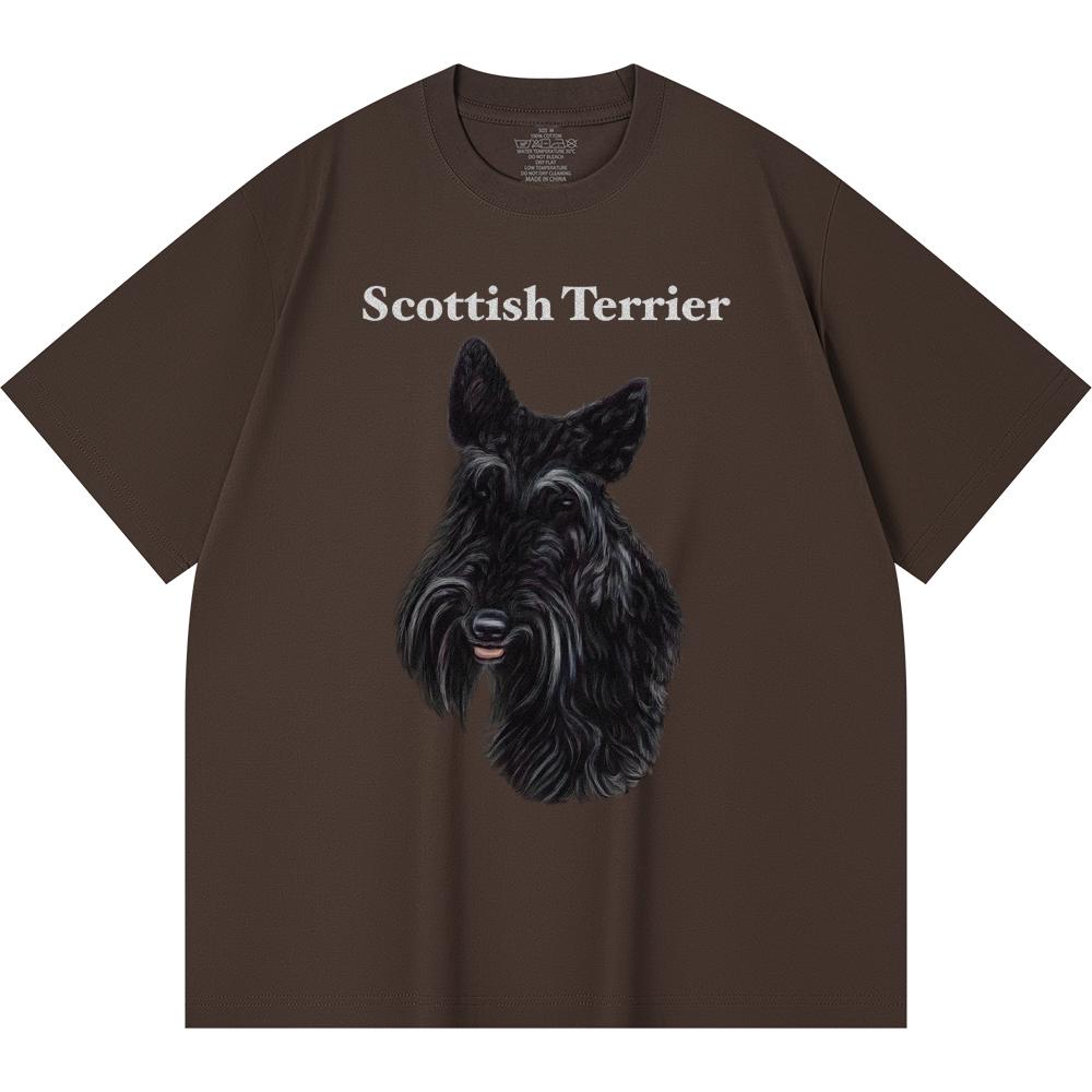Футболка из 100% хлопка плотностью 230 г/м2 с принтом шотландского терьера, забавная футболка из чесаного хлопка в стиле Харадзюку