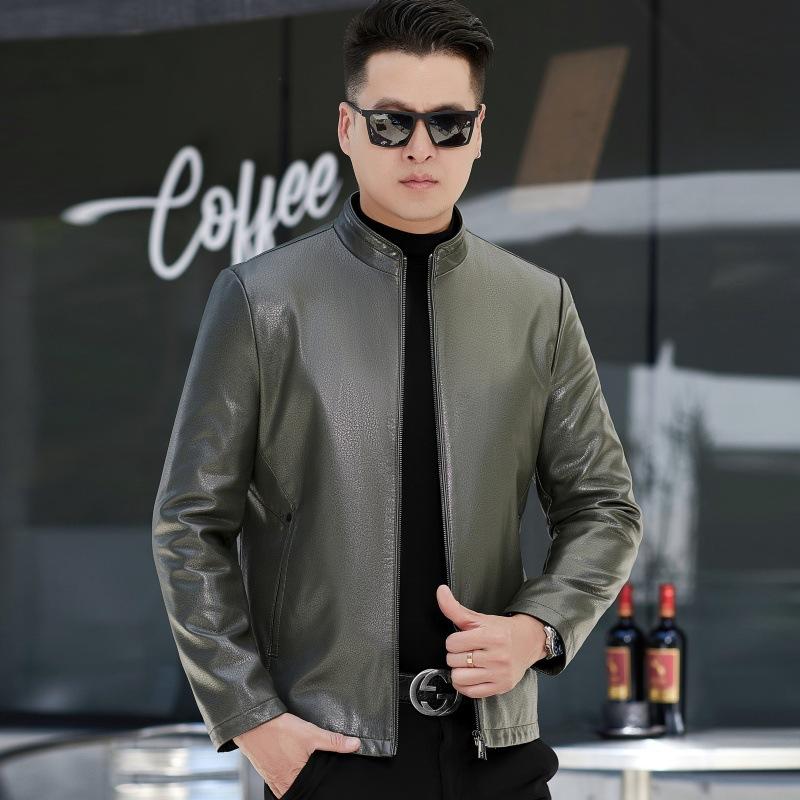 Кожаная куртка для мужчин среднего возраста, осенне-зимняя, большой размер, одинарная куртка плюс бархатная куртка-папа, тонкий срез
