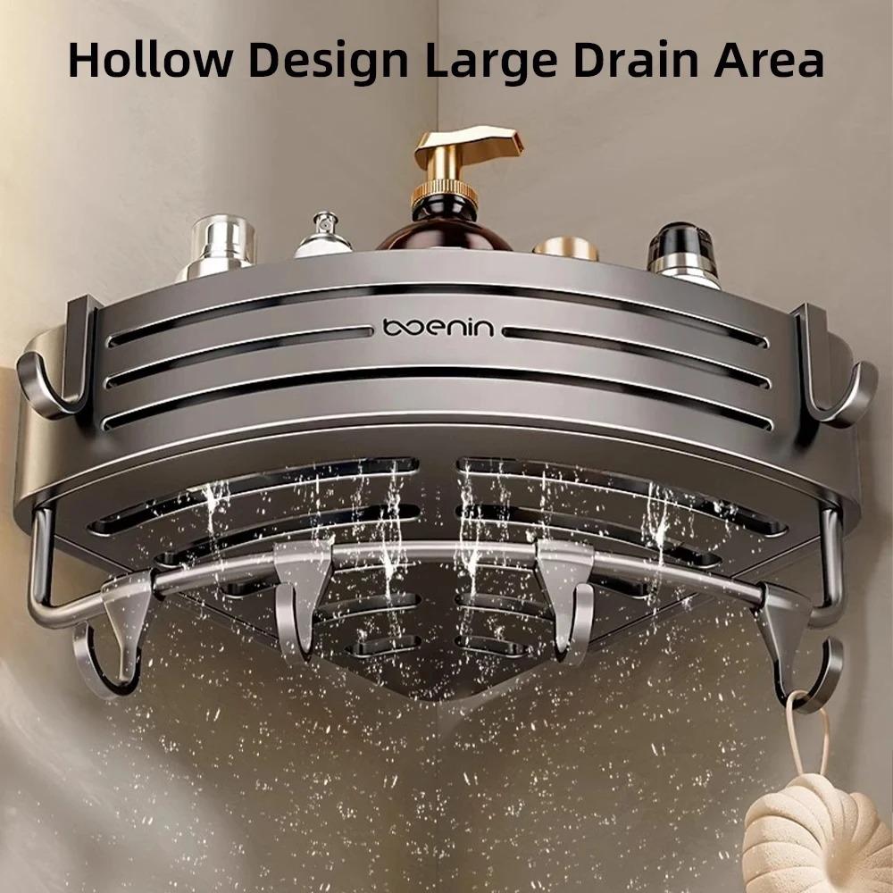 1-2PCS Bathroom Corner Shelf with Hook Towel Bar No Drill Space Aluminum Shower Storage Rack Bathroom Organizer