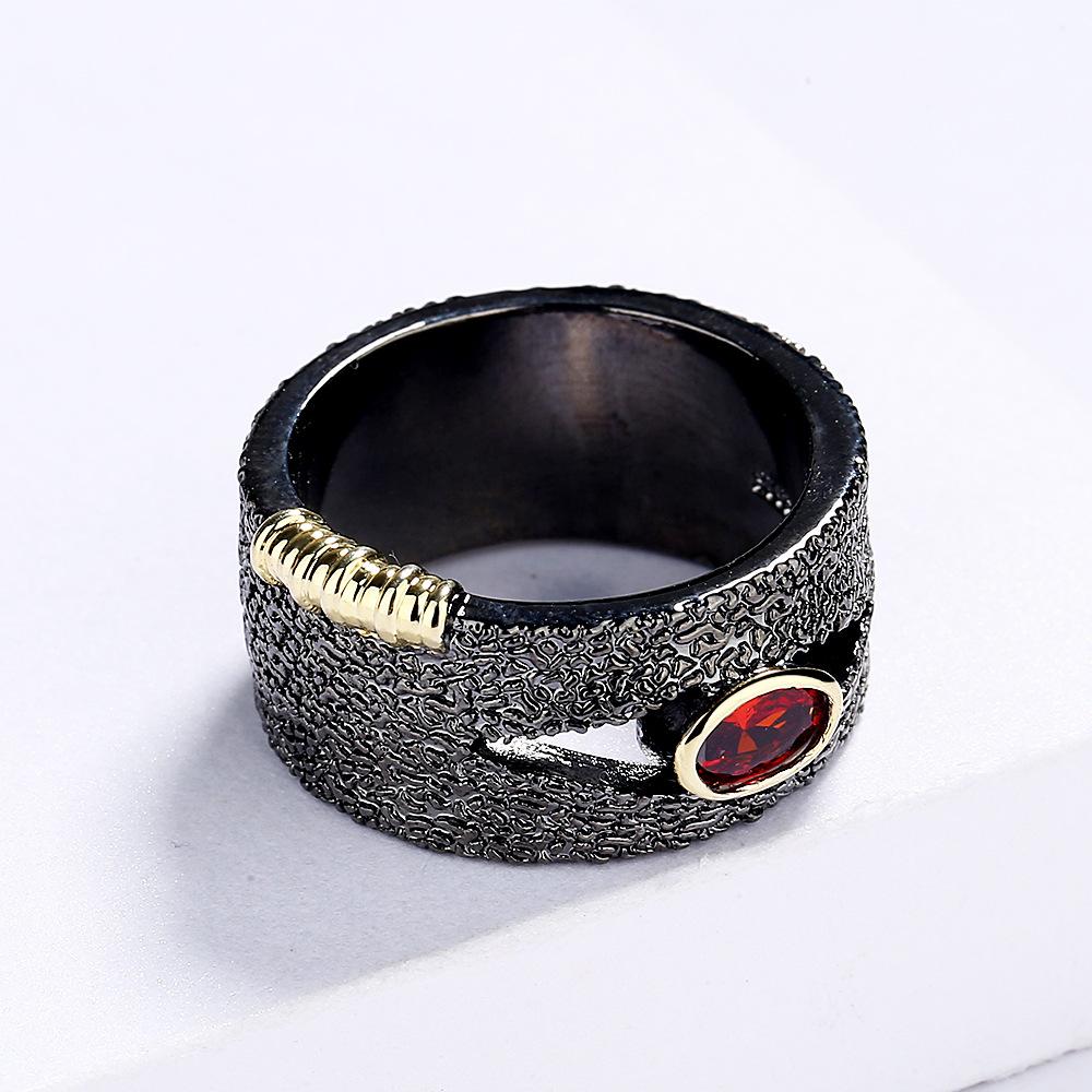 Изысканное модное кольцо с красным цирконом 'Лошадиный глаз' из черного золота для дам, для коктейльной вечеринки, для выхода в свет, ювелирный подарок