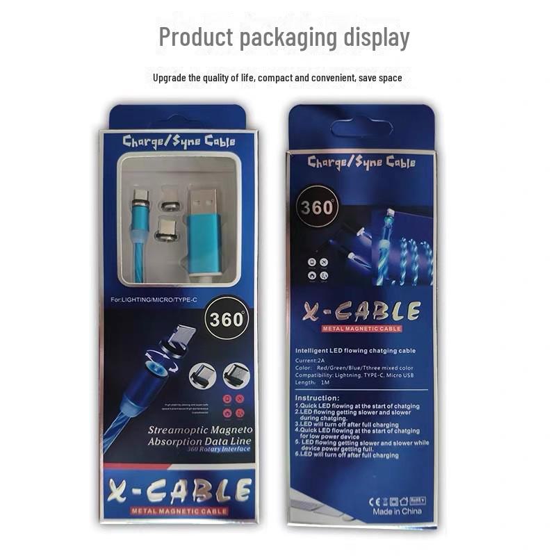 Magnetic Streamer One-to-Three Charging Cable for Apple, Huawei, Xiaomi. Fast Type-C Charging.