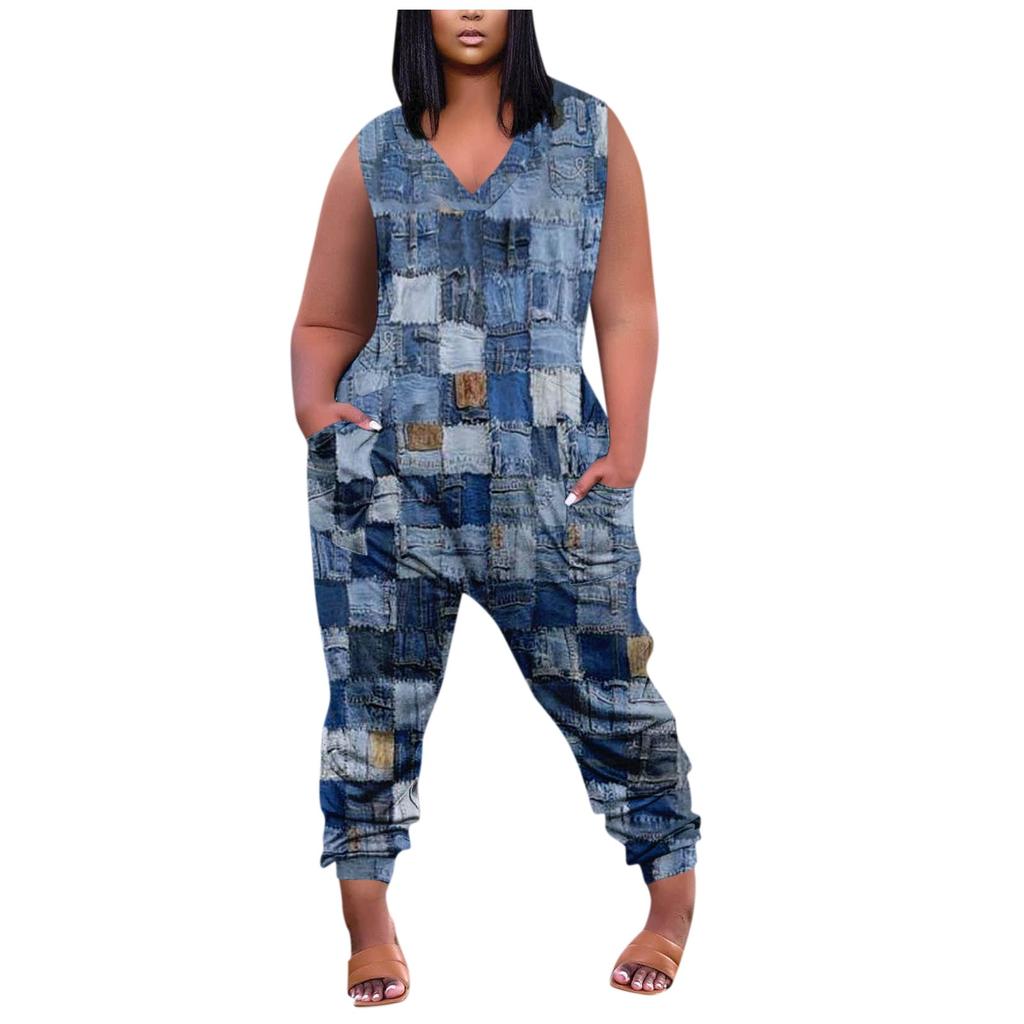 Женский повседневный комбинезон больших размеров без рукавов с градиентом тай-дай и карманами