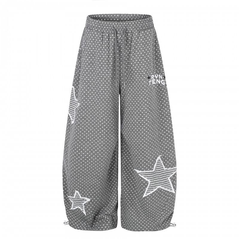 Star Embroidery Sweatpants Unisex Loose Wide Leg Joggers Dance Streetwear
