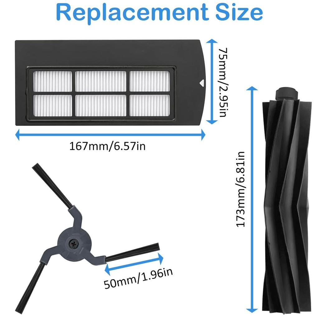 EATBALE Universal Attachment Accessory Kit Compatible with Euphiclean X9 Pro Robot Vacuum Cleaner Replacement 1 Main 4 Side 4 HEPA Rubber Nylon