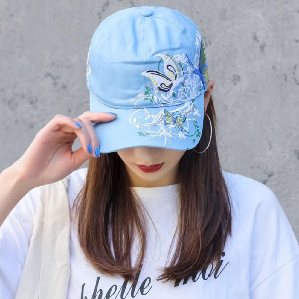 Embroidered Butterfly Baseball Cap Sequin Cotton Baseball Cap Cute Peaked Cap  Travel