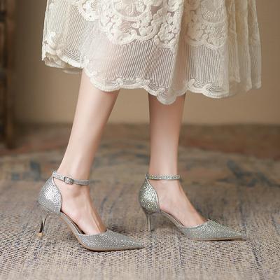 Босоножки на высоком каблуке со стразами, пикантные туфли на высоком каблуке с пряжкой, острые сандалии на шпильке, женские