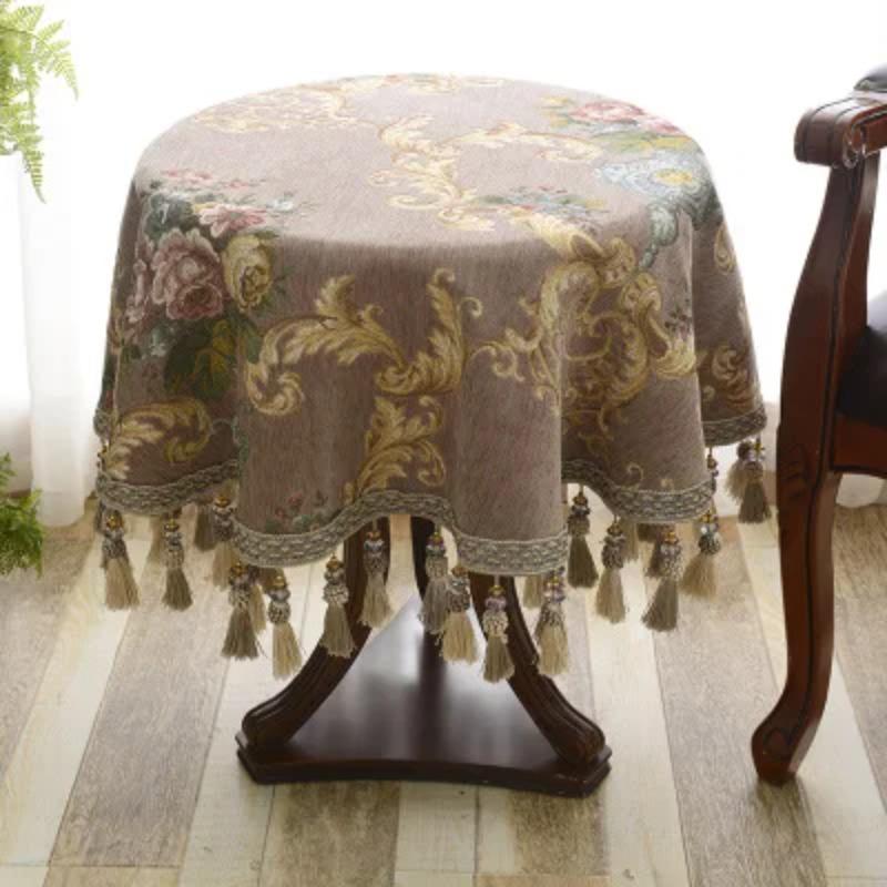 European Style Chenille Jacquard Tablecloth Table Cover Cloth Round Jacquard Coffee Table Tassel Tablecloth
