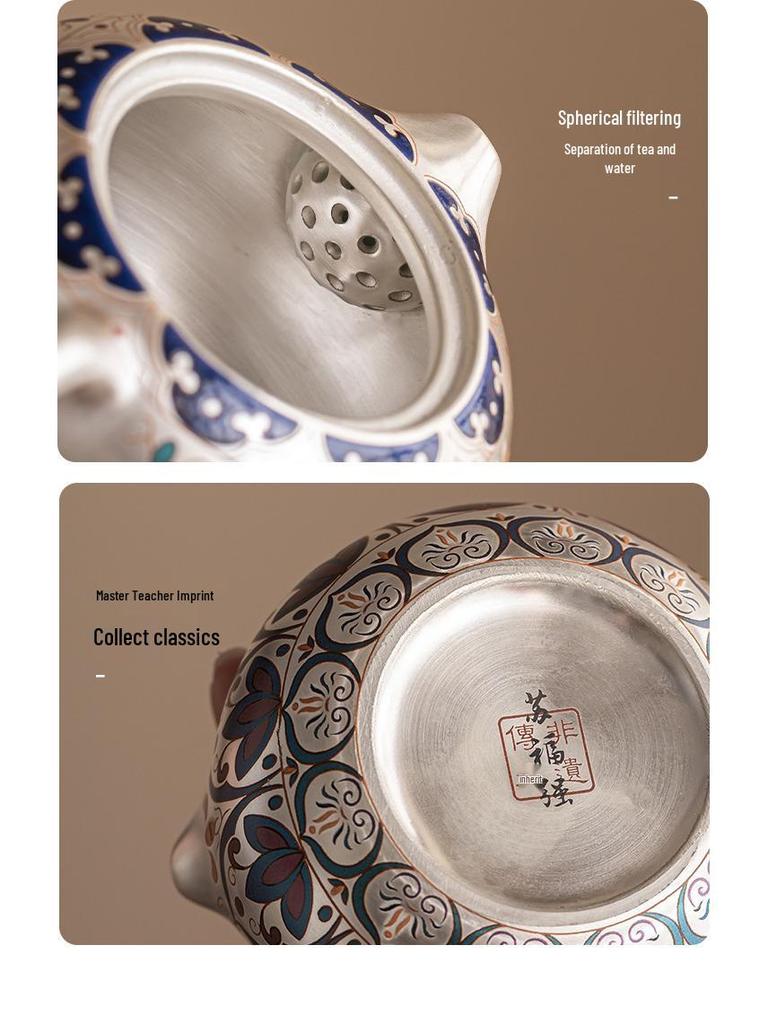 Китайский посеребренный чайный набор: Подарочный чайник и чашки для пожилых, друзей, на новоселье или в качестве сувенира на день рождения.