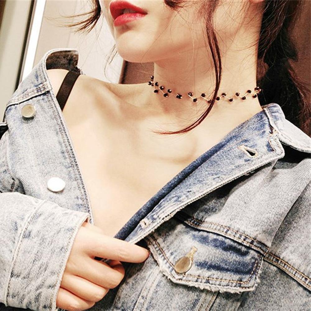 2024 Новинки Горячая Мода Черный Хрустальный Ожерелье Kolye Collier Простой Крест Нить Бусины Чокеры Ожерелья Женские Украшения