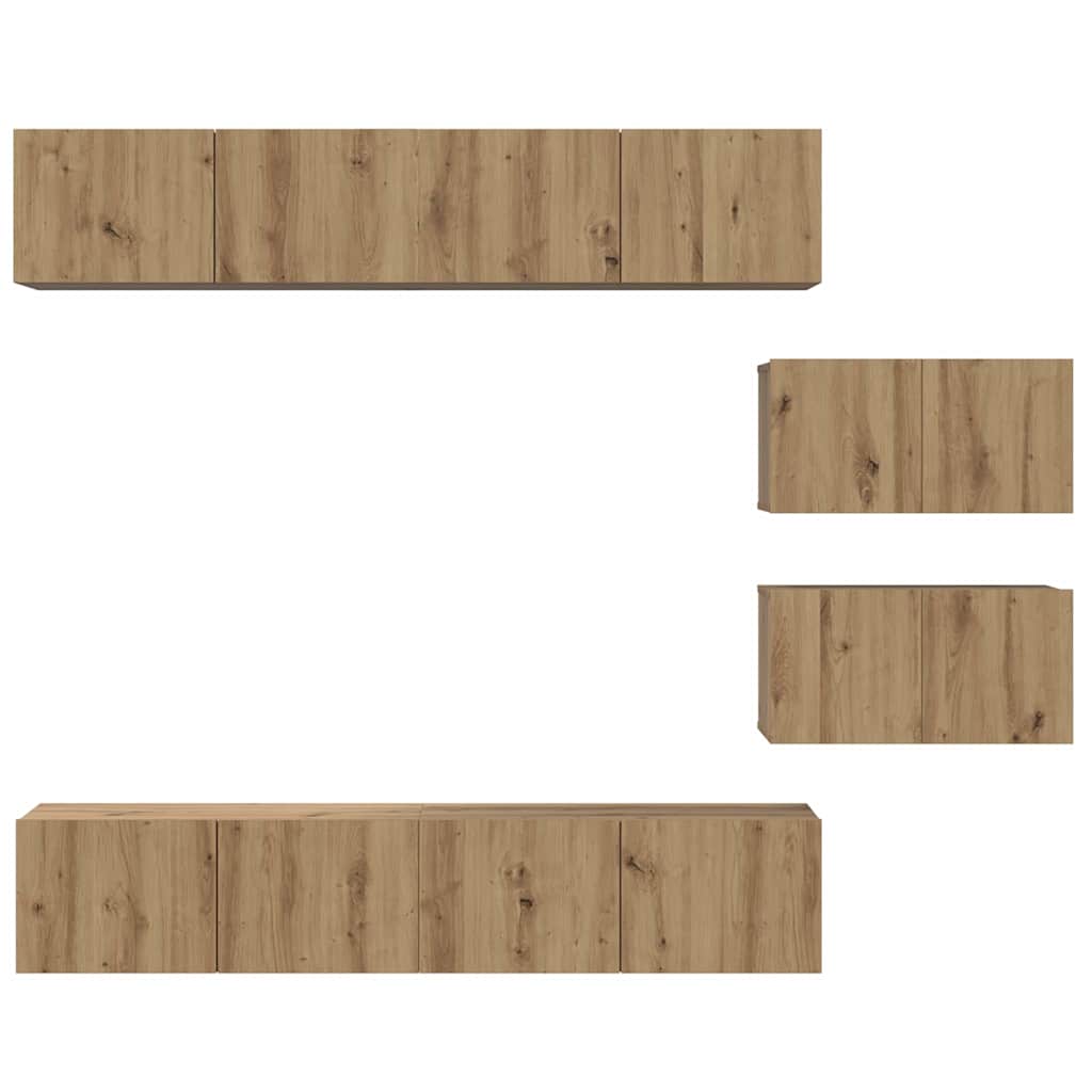 Wall Mounted TV Cabinet Set 6 pcs Artisan Oak Wood Based Material