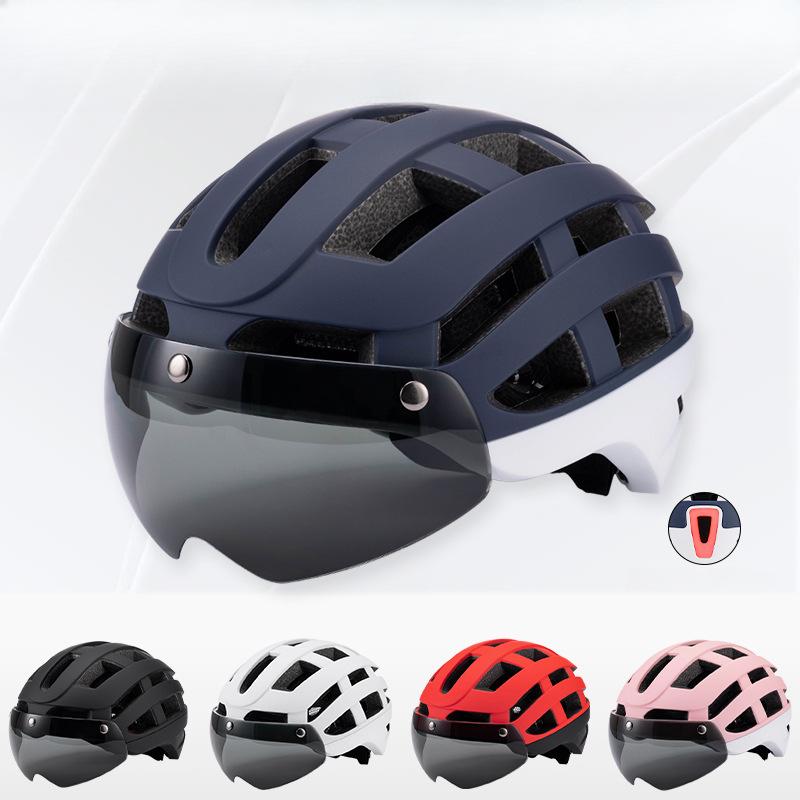 New Magnetic Goggles with Light Helmet General Road Bicycle Riding Helmet Integrated Molding