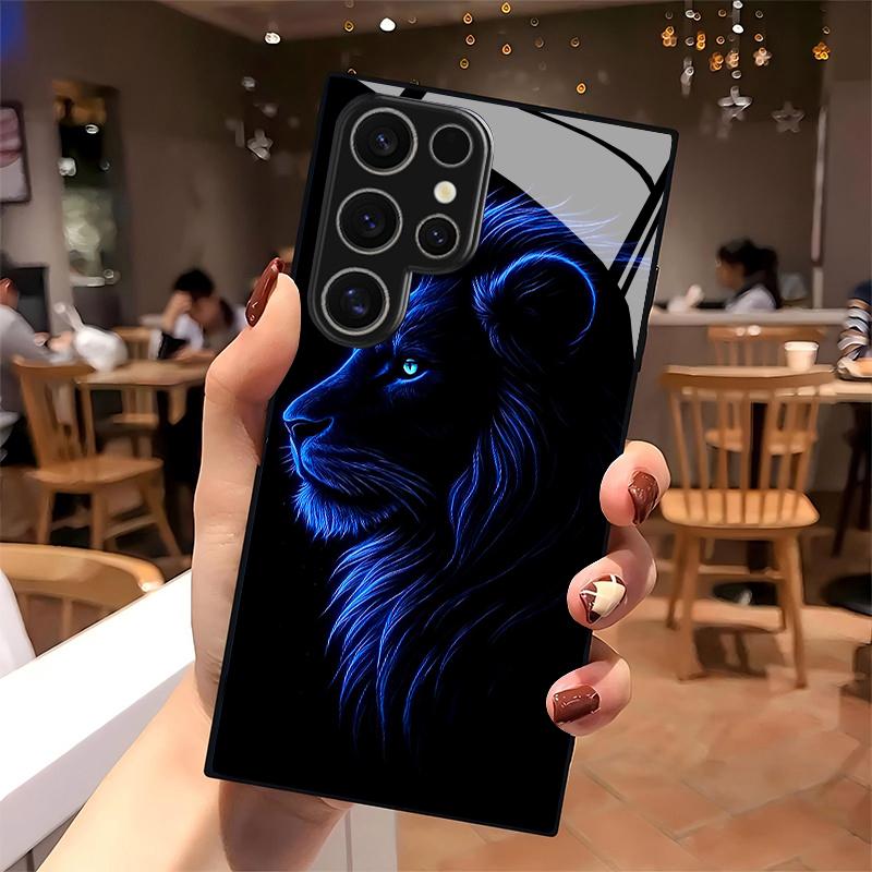Чехол для телефона 2D 'Синий свет, узор льва' для Samsung S26 S25 S24 S23 S22 S21 S20 A56 A36 A16 - Стеклянная защитная крышка