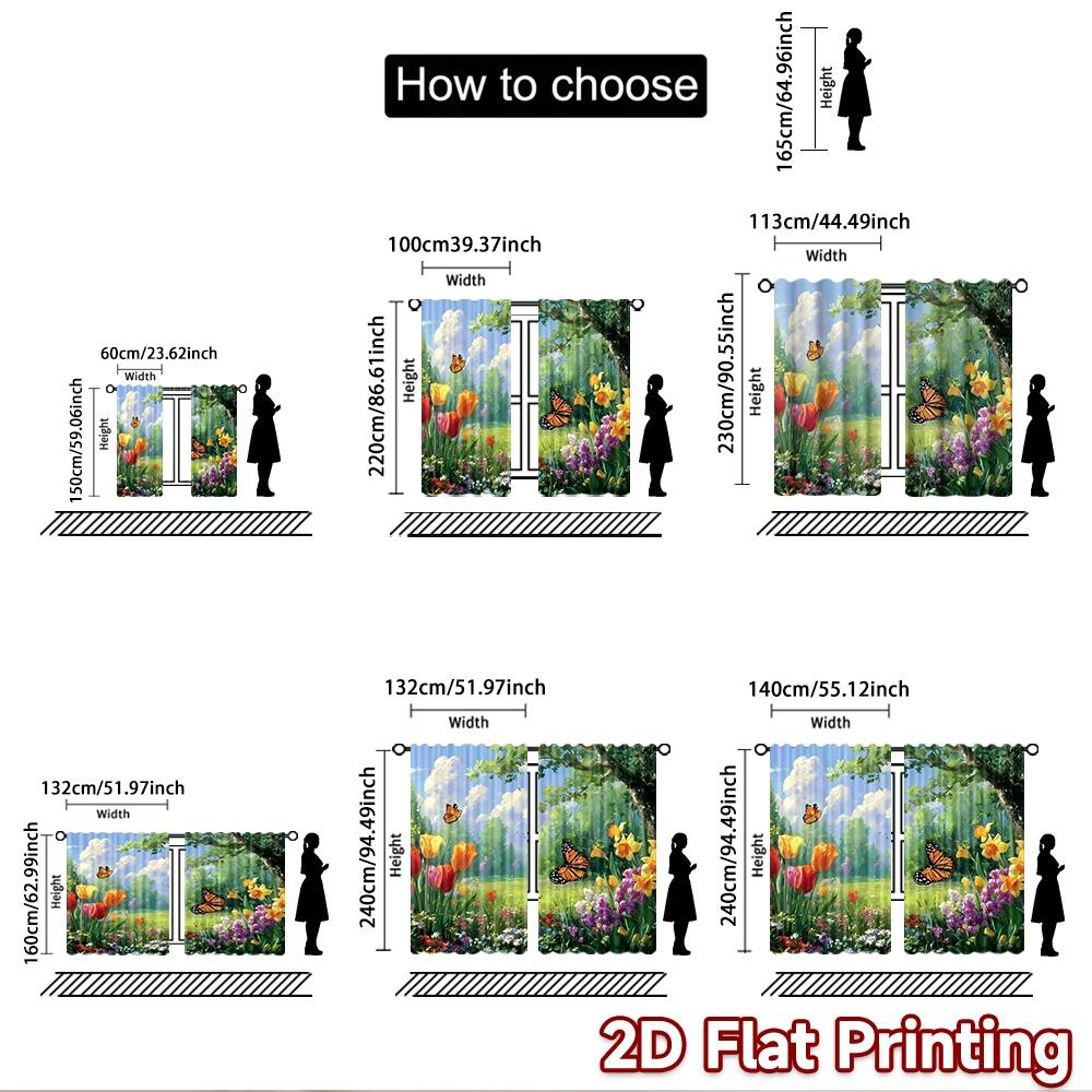 2D flat printing 2pcs Drapes Beautiful Butterfly Garden Flowers Digital Printed Polyester Drapes Festive Wall Decor for Entryway