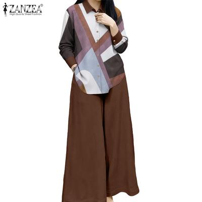 Женский повседневный комплект из двух частей: блузка с длинным рукавом и брюки с принтом